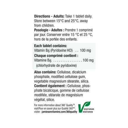 Jamieson - Vitamine B6 100 mg | 100 Comprimés