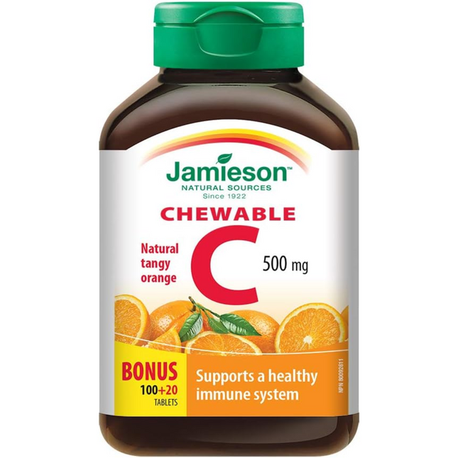 Jamieson - Vitamine C à croquer 500 mg - Orange piquante naturelle | 120 comprimés