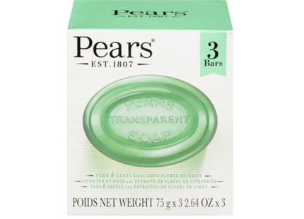 Pears - Transparent Pure & Gentle Soap Bar with Lemon Flower Extracts | 3 Bars