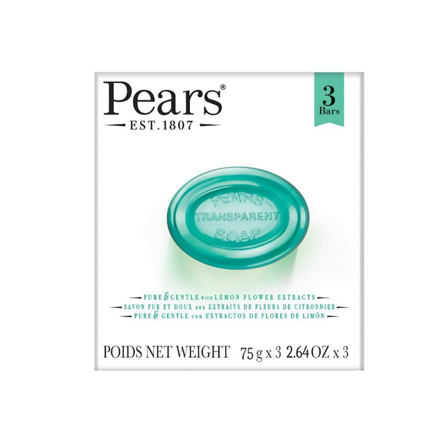 Pears - Transparent Pure & Gentle Soap Bar with Lemon Flower Extracts | 3 Bars