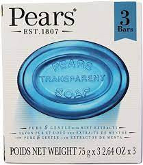 Pears - Transparent Pure & Gentle Soap Bars - with Mint Extracts | 3 Bars X 75 g