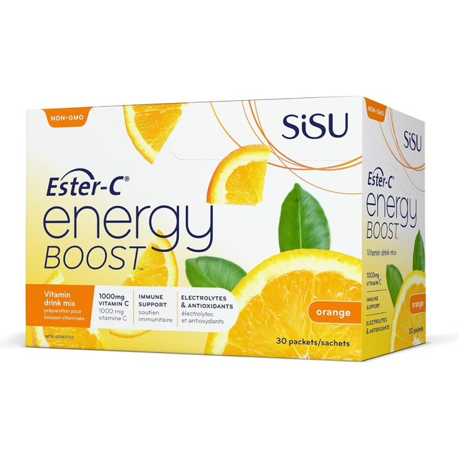 Sisu - Ester-C Energy Boost - Mélange pour boisson vitaminée - Saveur orange | 8 gx 30 Sachets*