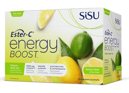 Sisu - Ester-C Energy Boost - Mélange pour boisson vitaminée - Saveur citron-lime | 8 gx 30 Sachets*