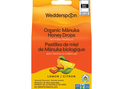 Wedderspoon - Pastilles de miel de Manuka biologique, Citron et propolis d'abeille | 120 g