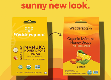 Wedderspoon - Pastilles de miel de Manuka biologique, Citron et propolis d'abeille | 120 g