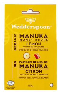 Wedderspoon -  Organic Manuka Honey Drops - Lemon with Bee Propolis | 120 g