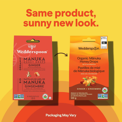 Wedderspoon - Organic Manuka Honey Drops, Ginger with Echinacea | 120 g