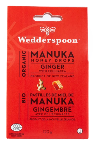 Wedderspoon - Organic Manuka Honey Drops - Ginger with Echinacea | 120 g