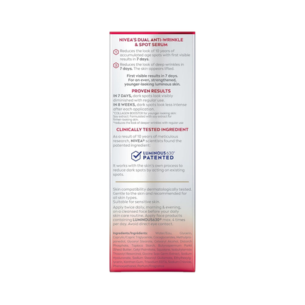 Nivea - Luminous Dark Spot Serum, Deep Wrinking Filler | 30 mL