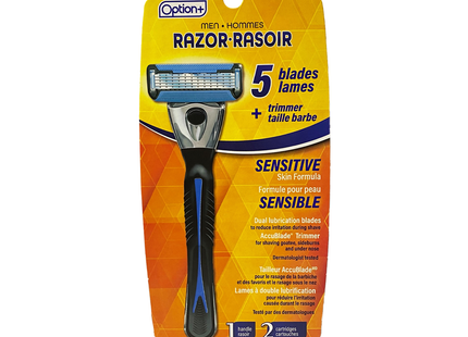 Option+  Razor 5 Blades, Sensitive Skin Formula  | 2 Cartridges + 1 Razor