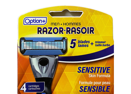 Recharge de lames de rasoir Option+ pour hommes avec formule pour peaux sensibles | 4 cartouches