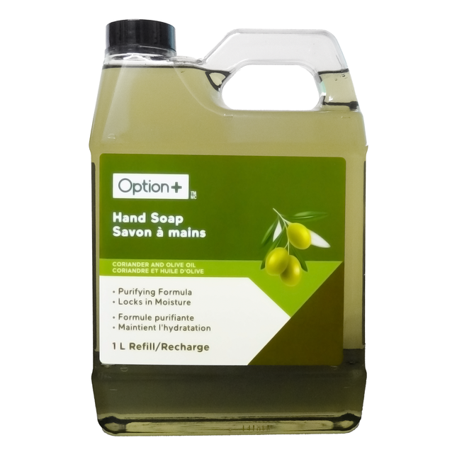 Option+ Savon pour les mains à la coriandre et à l'huile d'olive | 1 litre