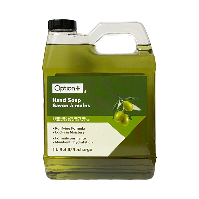 Option+ Savon pour les mains à la coriandre et à l'huile d'olive | 1 litre
