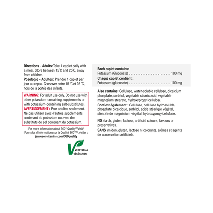 Jamieson - Extra Strength Timed Release Potassium 100 mg | 100 Caplets