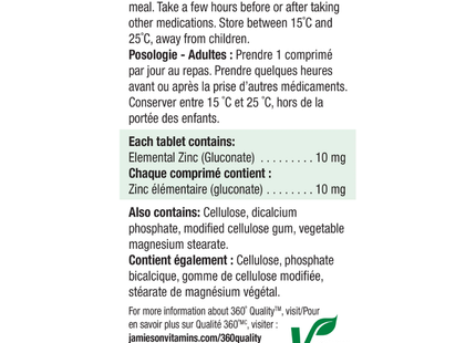 Jamieson - Zinc Gluconate 10 mg | 100 Tablets