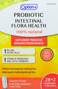 Option+ Probiotics for Intestinal Flora Health 100% Natural | 30 Vegetable Capsules