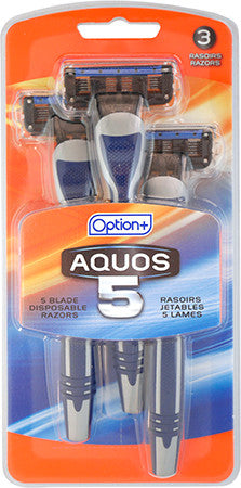 Option+ Aquos-5 5 Blade Disposable Razors | 3 Razors