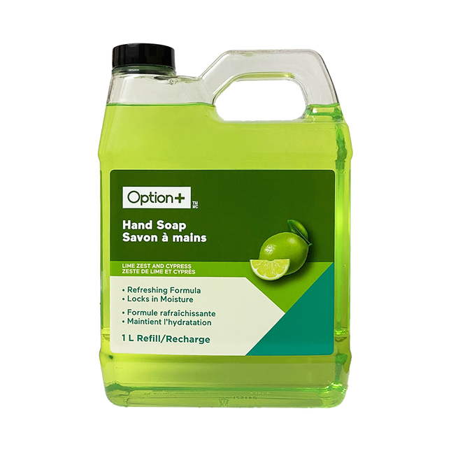 Option+ Savon rafraîchissant pour les mains au zeste de lime et au cyprès | 1 litre