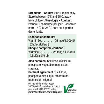 Jamieson-Vitamine D3, 1000 UI | 100 comprimés