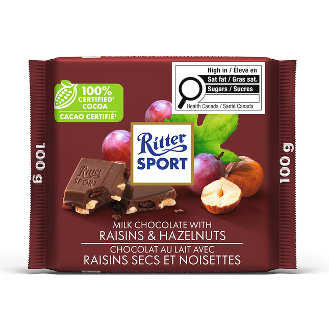 Ritter Sport - Milk Chocolate Bar with Raisins & Hazelnuts | 100 g