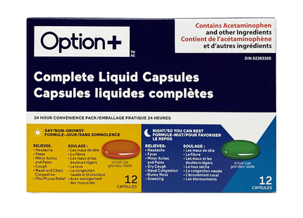 Option+ Pack combiné complet de capsules liquides | 12 Gels-Liquides Jour + 12 Gels Nuit
