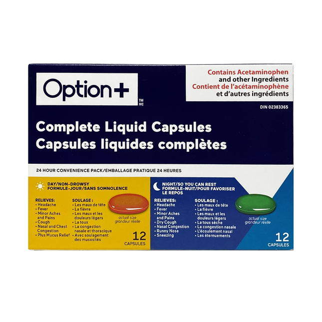 Option+ Pack combiné complet de capsules liquides | 12 Gels-Liquides Jour + 12 Gels Nuit