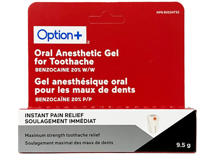 Option+ Oral Anesthetic Gel For Toothache Benzocaine 20%, Max Strength | 9.5 g