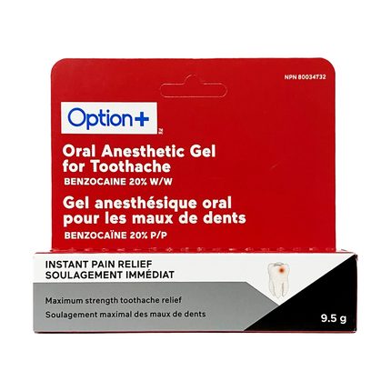 Option+ Gel anesthésiant buccal pour les maux de dents Benzocaïne 20 %, concentration maximale | 9,5 g