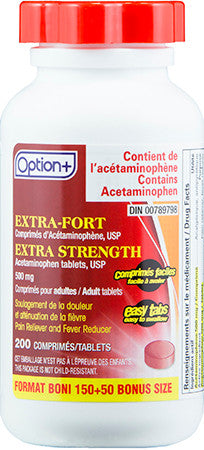 Option+ Extra Strength Acetaminophen Easy to Swallow Tablets - 500 mg | 200 Tablets