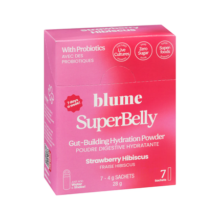 Blume - Poudre hydratante Superbelly pour renforcer l'intestin, Hibiscus Fraise | 7 Sachets