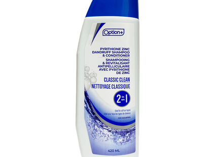 Option+ Shampoing et revitalisant antipelliculaire 2 en 1, nettoyage classique | 420 ml