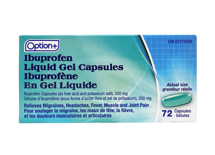 Option+ Ibuprofène 200 mg Gel Liquide | 72 Gélules