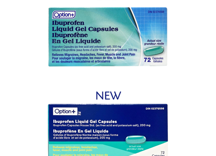 Option+ Ibuprofène 200 mg Gel Liquide | 72 Gélules