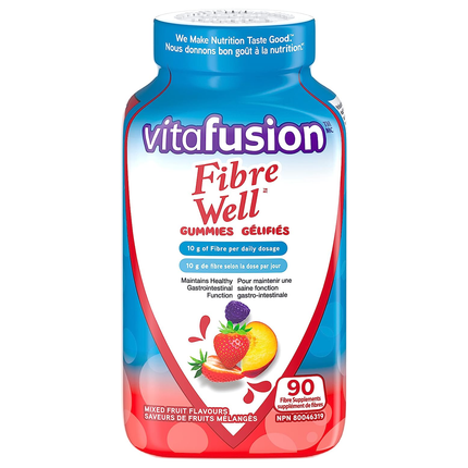 Vitafusion - Fiber Well - Gummies de supplément de fibres - Saveurs de fruits assorties | 90 gommes