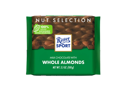 Ritter Sport - Barre de chocolat au lait aux amandes entières | 100g