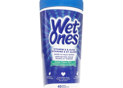 Wet Ones - Hand & Face Wipes with Vitamin E and Aloe | 40 Wipes
