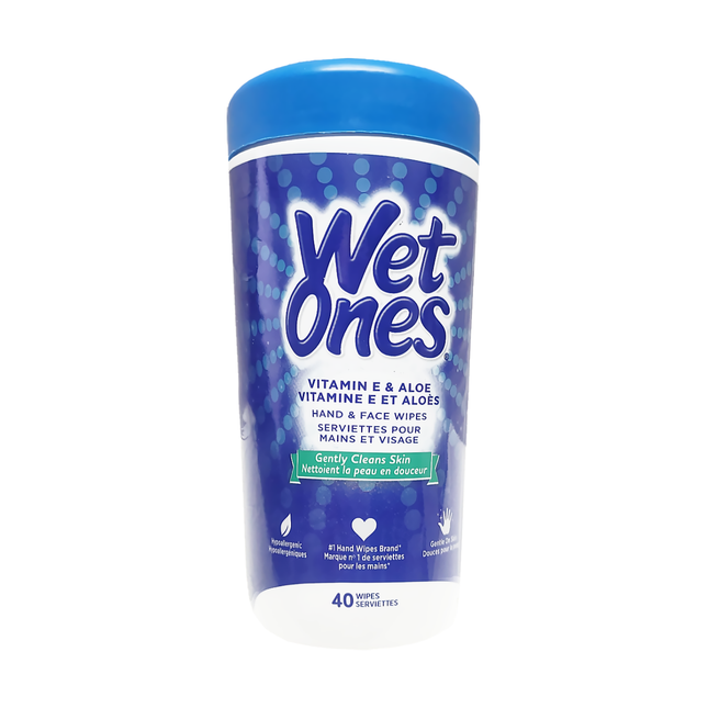 Wet Ones - Lingettes pour les mains et le visage avec vitamine E et aloès | 40 lingettes