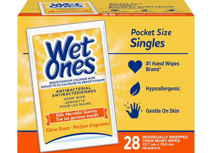 Wet Ones - Antibacterial Hand Wipes, Citrus, Individually Wrapped | 28 Wipes
