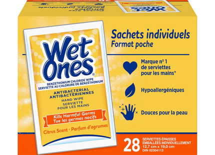 Wet Ones - Antibacterial Hand Wipes, Citrus, Individually Wrapped | 28 Wipes