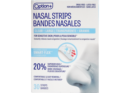 Option+ Clear Nasal Strips for Sensitive Skin - Large | 30 Strips