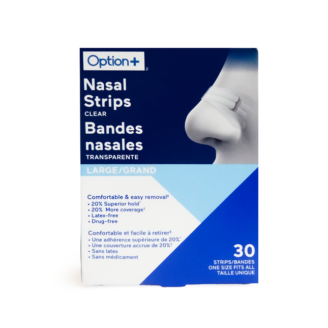 Bandelettes nasales transparentes Option+ pour peaux sensibles - Grande | 30 bandes