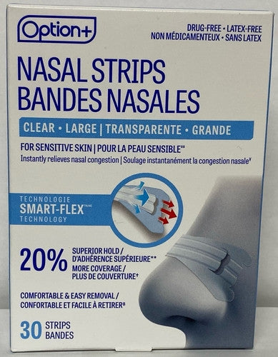 Option+ Clear Nasal Strips for Sensitive Skin - Large | 30 Strips ...