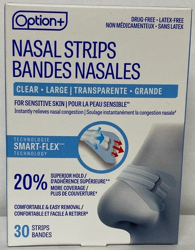 Option+ Clear Nasal Strips for Sensitive Skin - Large | 30 Strips