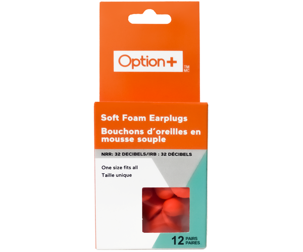 Option+ Soft Foam Earplugs | 12 Pairs – White Cross E-Store