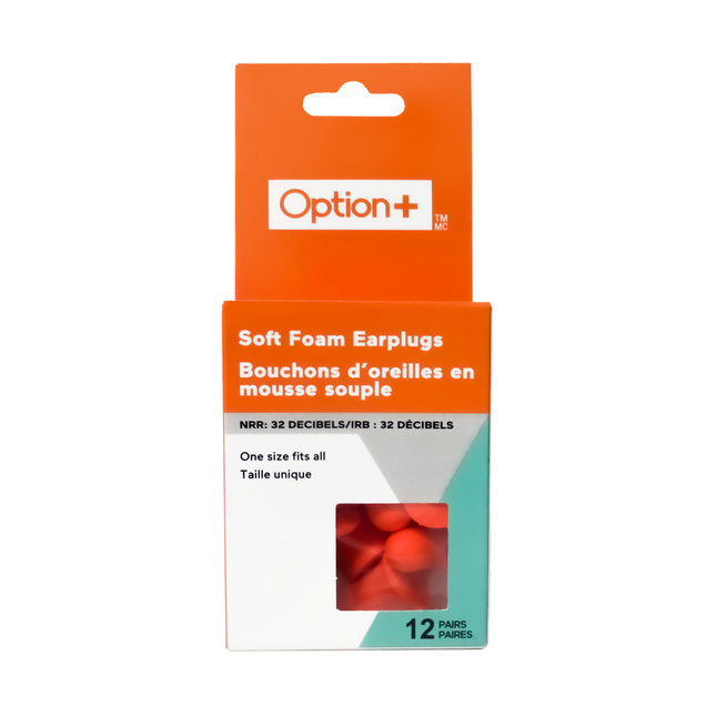 Option+ Soft Foam Earplugs | 12 Pairs