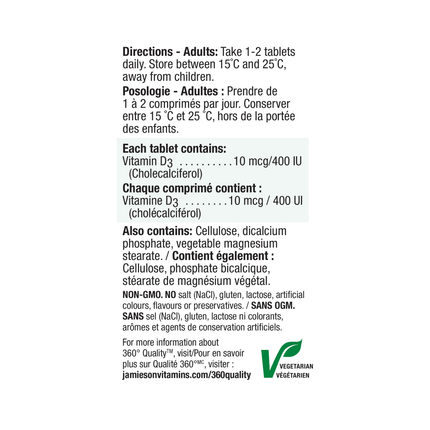 Jamieson Vitamine D3, 400 UI | 90 comprimés