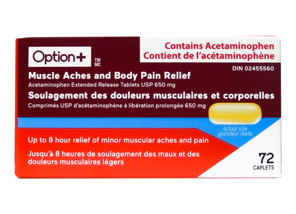 Option+ Muscle Aches & Body Tablets - 650 mg | 72 Caplets