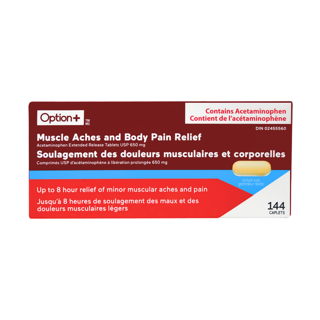 Option+ Muscle Aches and Body Pain Acetaminophen 650 mg | 144 Caplets