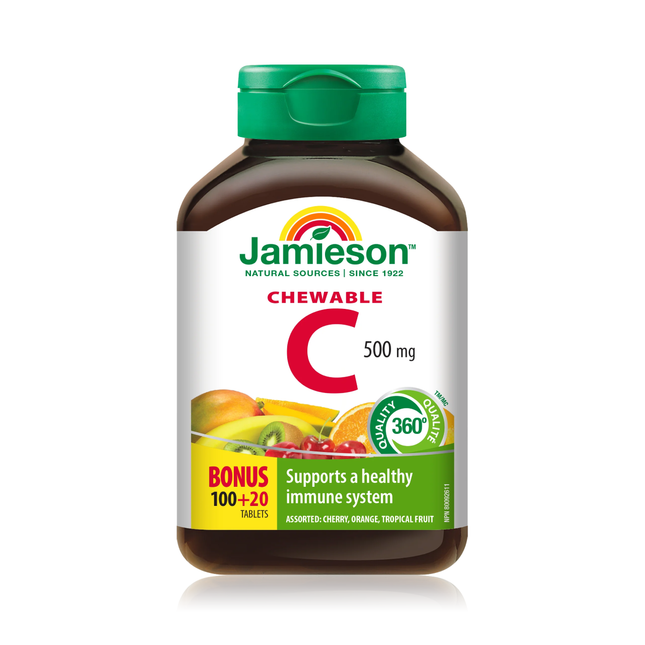 Jamieson - Vitamine C à croquer 500 mg - Saveurs assorties | 120 comprimés