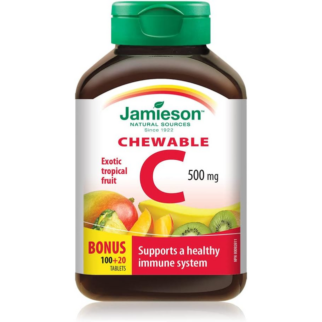 Jamieson - Vitamine C à croquer 500 mg - Fruits tropicaux exotiques | 120 comprimés